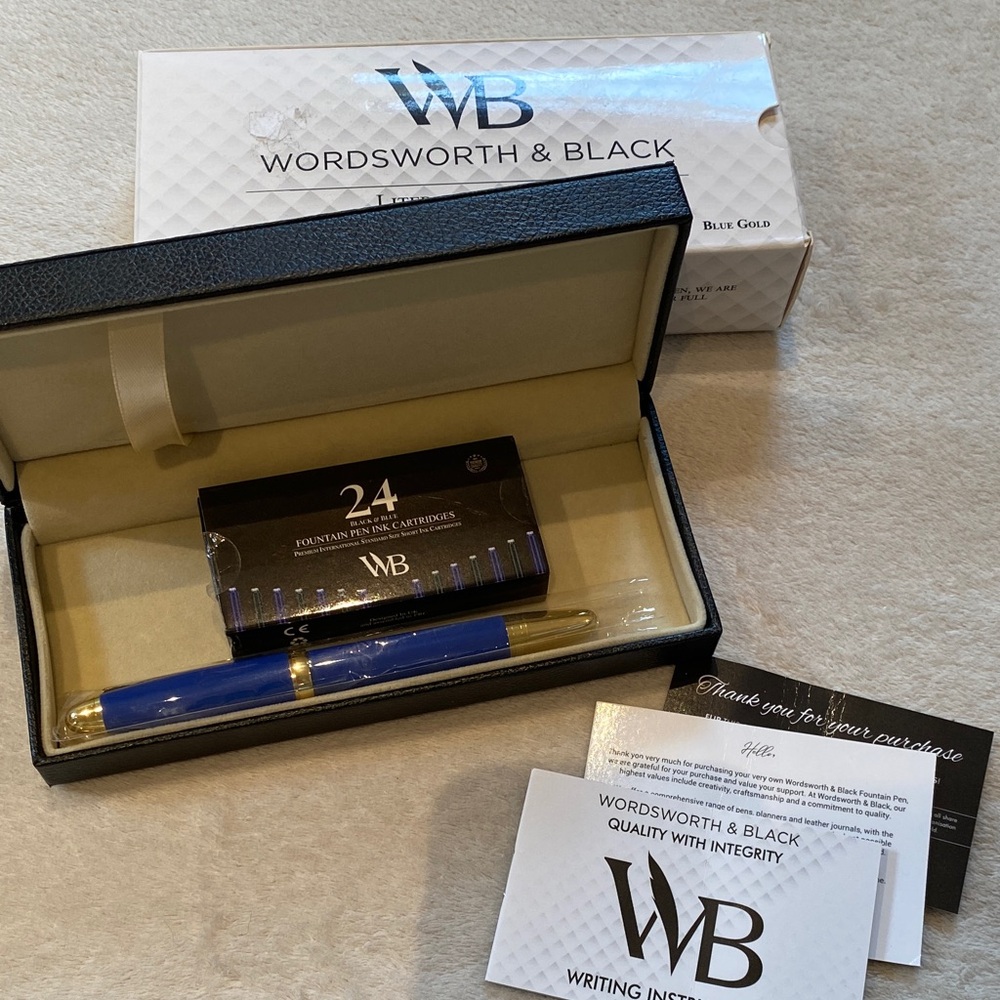 NWT NIB Wordsworth & Black Majesti Medium Nib Fountain Pen Set blue/gold
